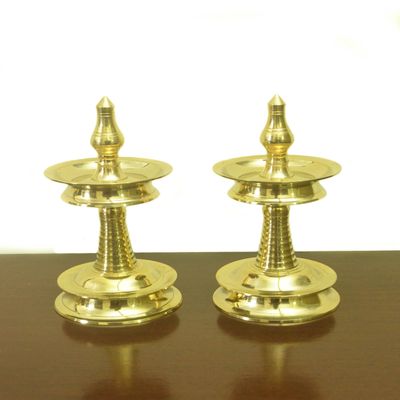 Tangerine Brass Kerala Nilavilakku || Kerala Diya || Kerala Deepak- its Kerala Traditional Brass Oil Lamp - Height -8 inches- Sets of 2 pcs (2)