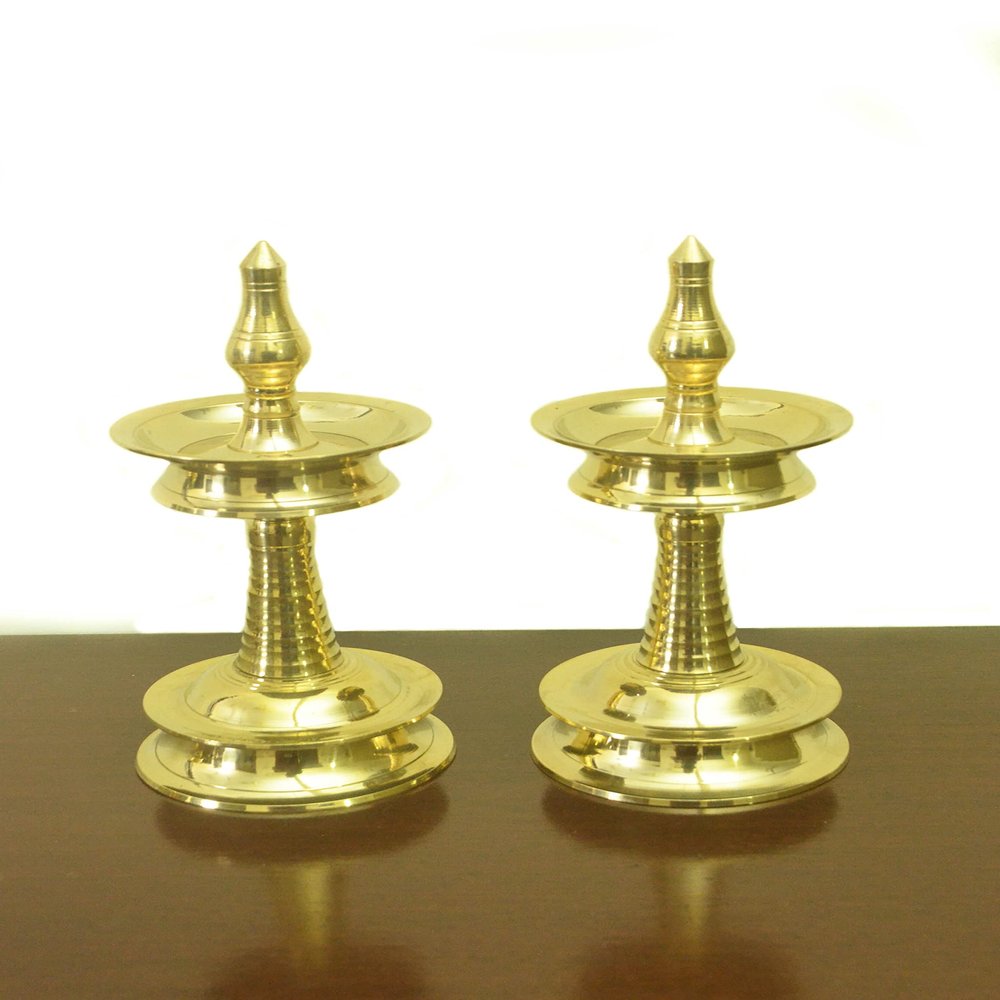 Tangerine Brass Kerala Nilavilakku || Kerala Diya || Kerala Deepak- its Kerala Traditional Brass Oil Lamp - Height -8 inches- Sets of 2 pcs (2)