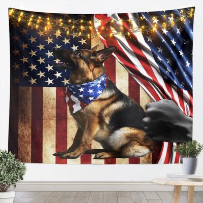 American Flag Tapestries German Shepherd Tapestry Retro Style Wall Hanging Art Bedroom Aesthetic Funny Tapestries for Men Boys Living Room College Dorm 59.1x59.1