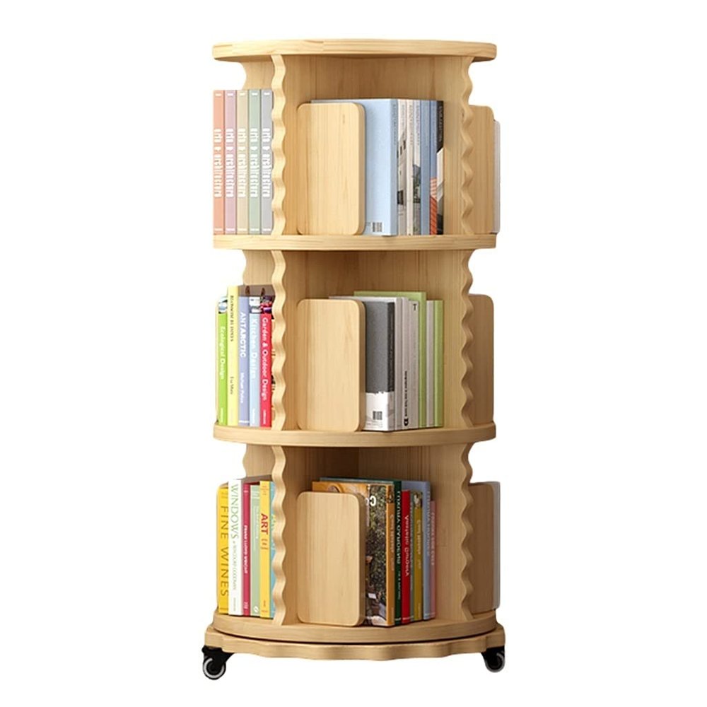 2/3/4/5/6 Tiers Bookshelf, 360 Rotating Stackable Shelves Bookshelf with Rollers, Home Office Living Room Storage Rack Display Stand (Color : Brown, Size : 50 * 98cm)