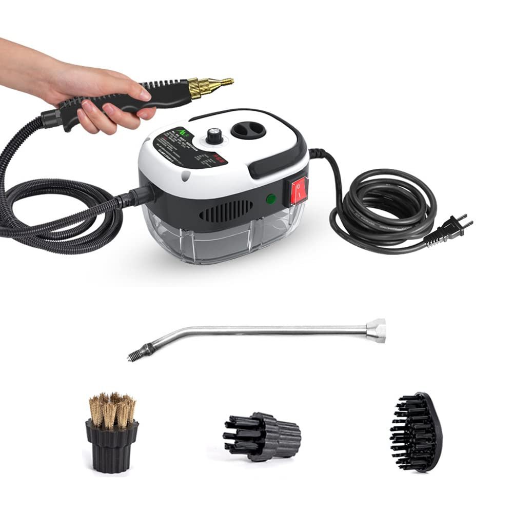 Irishom 2500W Handheld Steam Cleaner High Temperature Pressurized Steam Cleaning Machine Portable Car Steamer with Brush Heads (White)