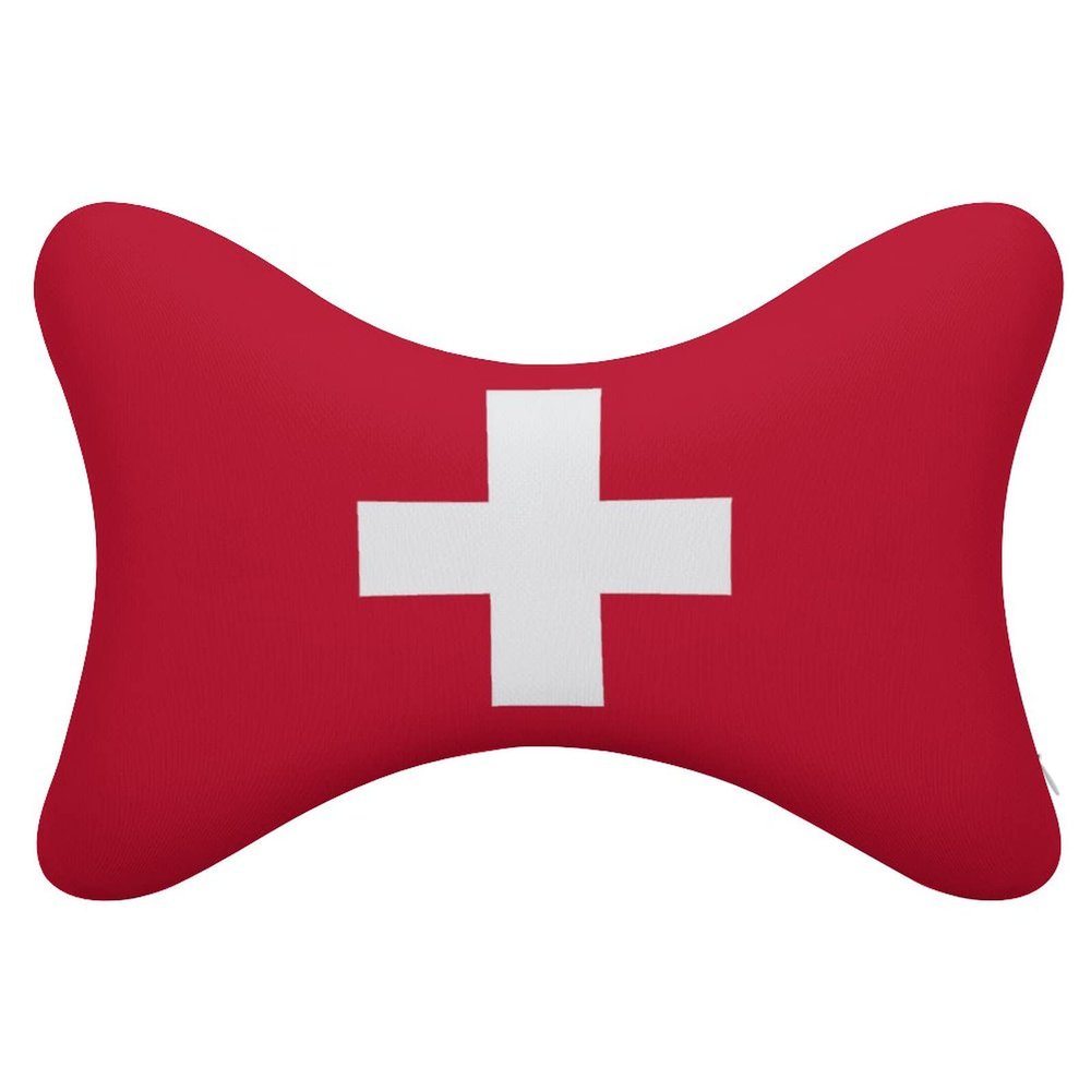2 Pack Car Neck Pillow Switzerland Flag Softness Car Headrest Pillow for Driving with Memory Foam Pillow Removable