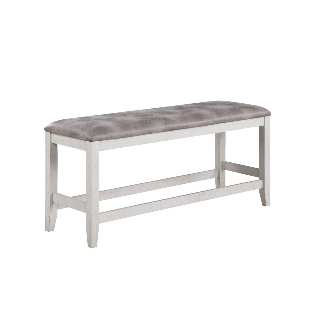 Benjara Jay 54 Inch Fabric Upholstered Counter Height Bench, White