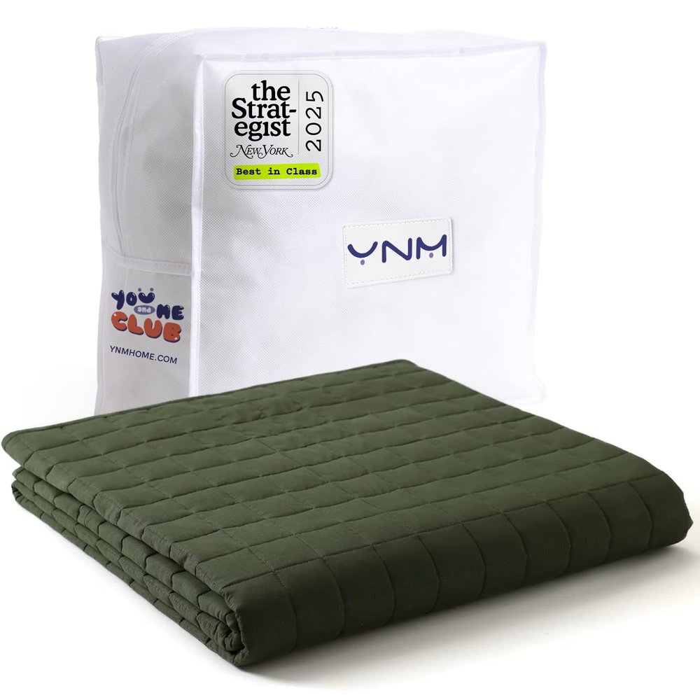 YnM Weighted Blanket, Soothing Cotton, Smallest Compartments with Glass Beads, Bed Blanket for One Person of 60lbs, Ideal for Twin Bed (41x60 Inches, 7 Pounds, Amy Green)