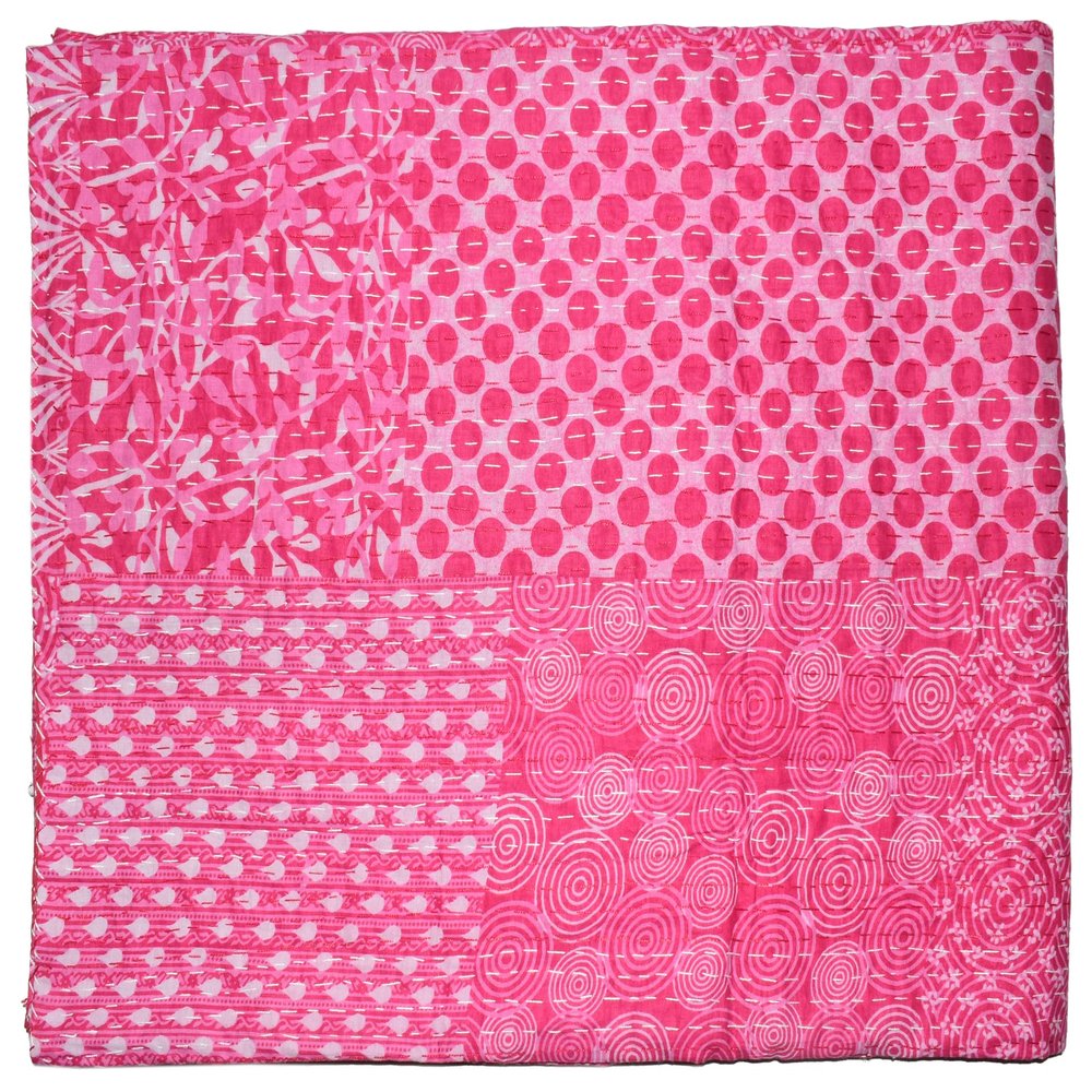 Handicrafts Plus Kantha Bedspread Cotton Bedcover Indian Handmade Blanket Bedding Coverlet Twin Size Bedspread Handmade Blanket Patchwork Coverlet Pink Ralli