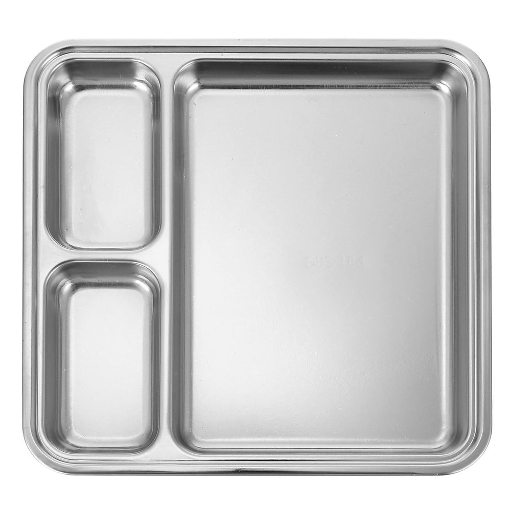 Stainless Steel Divided Plates, Unbreakable Food Separator Dinner Plates Reusable Compartment Lunch Trays for Adults,Kids, Eaters, Campers, and Portion Control, Dishwasher Microwave Safe, Silver