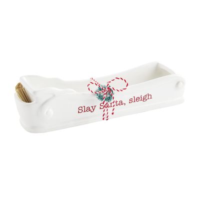 Mud Pie Santa's Sleigh Cracker Dish with Toothpick Holder Server, White