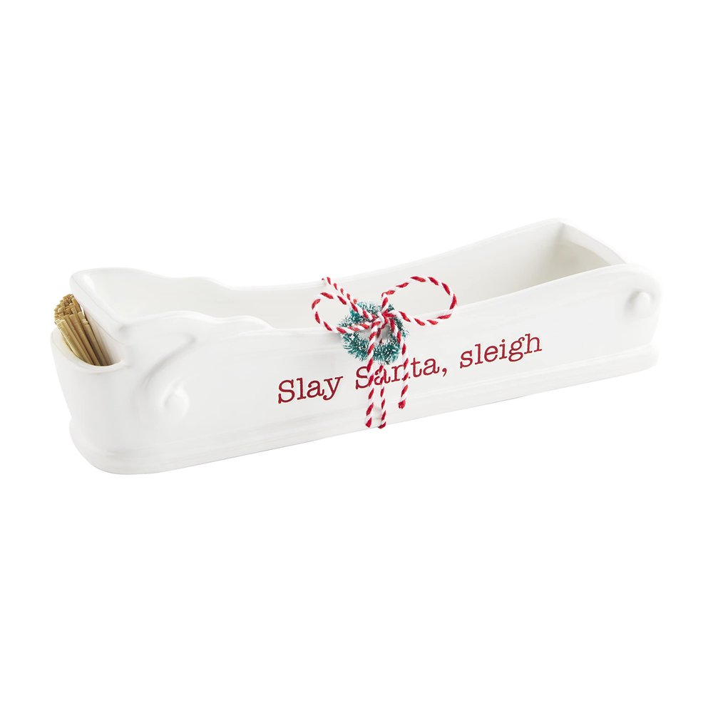 Mud Pie Santa's Sleigh Cracker Dish with Toothpick Holder Server, White