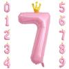 40 Inch Crown Pink Number 7 Balloon, Big Conjoined Light Pink Mylar Helium 7 Balloon | 7th Birthday Party Balloon Princess Theme Decorations Supplies Favors view 1