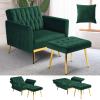 ACMEASE Velvet Accent Chair with Adjustable Armrests and Backrest, Button Tufted Lounge Chair, Single Recliner Armchair with Ottoman and Pillow for Living Room, Bedroom, Green view 1