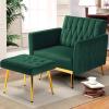 ACMEASE Velvet Accent Chair with Adjustable Armrests and Backrest, Button Tufted Lounge Chair, Single Recliner Armchair with Ottoman and Pillow for Living Room, Bedroom, Green view 2