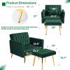 ACMEASE Velvet Accent Chair with Adjustable Armrests and Backrest, Button Tufted Lounge Chair, Single Recliner Armchair with Ottoman and Pillow for Living Room, Bedroom, Green view 3