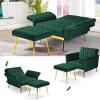 ACMEASE Velvet Accent Chair with Adjustable Armrests and Backrest, Button Tufted Lounge Chair, Single Recliner Armchair with Ottoman and Pillow for Living Room, Bedroom, Green view 4