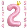 40 Inch Crown Pink Number 2 Balloon, Big Conjoined Light Pink Foil Mylar Helium Digit 2 Balloon for 2nd Birthday Party Decorations Anniversary Decor Theme Party Supplies view 1
