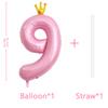 40 Inch Crown Pink Number 9 Balloon, Big Conjoined Light Pink Foil Mylar Helium Digit 9 Balloon for 9th Birthday Party Decorations Anniversary Decor Theme Party Supplies view 2