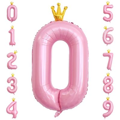 40 Inch Crown Pink Number 0 Balloon, Big Conjoined Light Pink Foil Mylar Helium Digit 0 Balloon for Birthday Party Decorations Anniversary Decor Theme Party Supplies