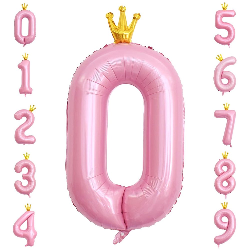 40 Inch Crown Pink Number 0 Balloon, Big Conjoined Light Pink Foil Mylar Helium Digit 0 Balloon for Birthday Party Decorations Anniversary Decor Theme Party Supplies