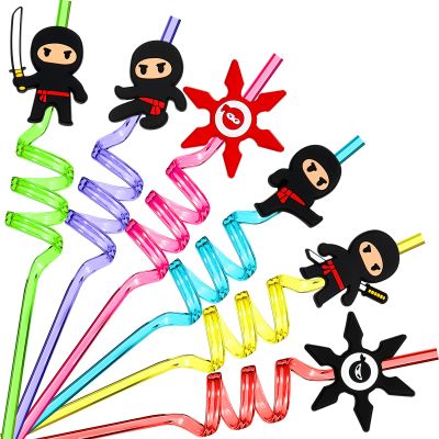 24 Pcs Ninja Party Favors Decoration Straws Ninja Karate Themed Birthday Party Supplies Reusable Drinking Plastic Straws Karate Gift for Kids Juice Milk Drinks Colorful Christmas Decor