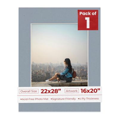Poster Palooza 22x28 Mat for 16x20 Photo - Precut Mid Grey Picture Matboard for Frames Measuring 22 x 28 Inches - Bevel Cut Matte to Display Art Measuring 16 x 20 Inches - Acid Free ONE MAT