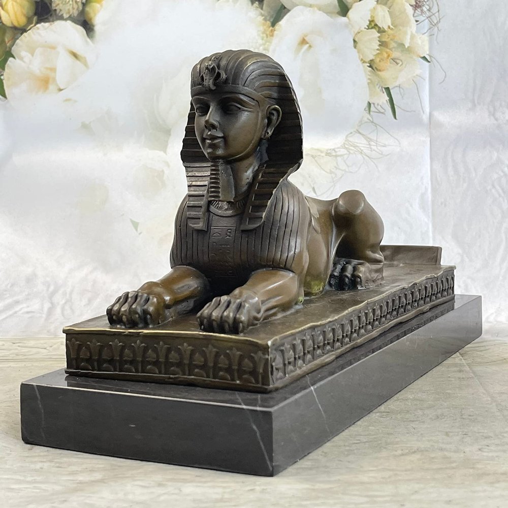 EUROPEAN BRONZE Egyptian Pyramid Famous Sphinx Creature Bronze Sculpture Mythological Art Statue