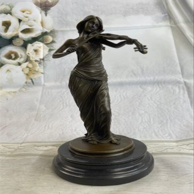 EUROPEAN BRONZE Genuine Bronze Sculpture**Sale**Statue Woman Standing Young Lady Violin Player