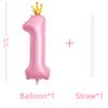 40 Inch Crown Pink Number 1 Balloon, Big Conjoined Light Pink Foil Mylar Helium 1 Balloon | 1st Birthday Balloon Pink Princess Theme First Birthday Party Decorations Supplies view 2