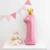 40 Inch Crown Pink Number 1 Balloon, Big Conjoined Light Pink Foil Mylar Helium 1 Balloon | 1st Birthday Balloon Pink Princess Theme First Birthday Party Decorations Supplies view 4