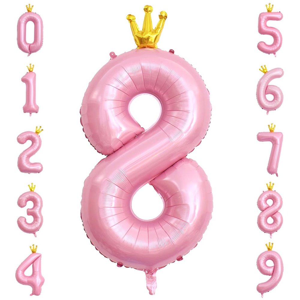 40 Inch Crown Pink Number 8 Balloon, Big Conjoined Light Pink Foil Mylar Helium 8 Balloon for 8th Birthday Party Decorations Pink Princess Theme Party Supplies Favors Anniversary Decor
