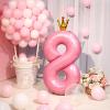 40 Inch Crown Pink Number 8 Balloon, Big Conjoined Light Pink Foil Mylar Helium 8 Balloon for 8th Birthday Party Decorations Pink Princess Theme Party Supplies Favors Anniversary Decor view 3