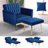 ACMEASE Velvet Accent Chair with Adjustable Armrests and Backrest, Button Tufted Lounge Chair, Single Recliner Armchair with Ottoman and Pillow for Living Room, Bedroom, Blue view 1