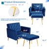ACMEASE Velvet Accent Chair with Adjustable Armrests and Backrest, Button Tufted Lounge Chair, Single Recliner Armchair with Ottoman and Pillow for Living Room, Bedroom, Blue view 3