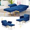 ACMEASE Velvet Accent Chair with Adjustable Armrests and Backrest, Button Tufted Lounge Chair, Single Recliner Armchair with Ottoman and Pillow for Living Room, Bedroom, Blue view 4