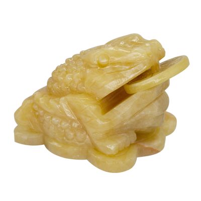 Addune Feng Shui Jade Money Frog Three Legged Wealth Frog or Money Toad Statue Car Dashboard Decors Attract Wealth and Good Luck (M, Light Yellow)