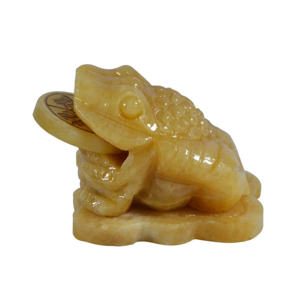 Addune Feng Shui Jade Money Frog Three Legged Wealth Frog or Money Toad Statue Car Dashboard Decors Attract Wealth and Good Luck (S, Light Yellow)