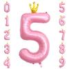 40 Inch Crown Pink Number 5 Balloon, Big Conjoined Light Pink Foil Mylar Helium 5 Balloon for 5th Birthday Party Decoration Pink Princess Theme Party Supplies Favors Anniversary Decor view 1