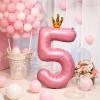 40 Inch Crown Pink Number 5 Balloon, Big Conjoined Light Pink Foil Mylar Helium 5 Balloon for 5th Birthday Party Decoration Pink Princess Theme Party Supplies Favors Anniversary Decor view 3