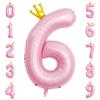 40 Inch Crown Pink Number 6 Balloon, Big Conjoined Light Pink Foil Mylar Helium 6 Balloon for 6th Birthday Party Decorations Pink Princess Theme Party Decorations Supplies Anniversary Decor view 1