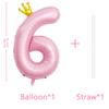 40 Inch Crown Pink Number 6 Balloon, Big Conjoined Light Pink Foil Mylar Helium 6 Balloon for 6th Birthday Party Decorations Pink Princess Theme Party Decorations Supplies Anniversary Decor view 2
