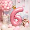 40 Inch Crown Pink Number 6 Balloon, Big Conjoined Light Pink Foil Mylar Helium 6 Balloon for 6th Birthday Party Decorations Pink Princess Theme Party Decorations Supplies Anniversary Decor view 3