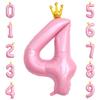 40 Inch Crown Pink Number 4 Balloon, Big Conjoined Light Pink Foil Mylar Helium 4 Balloon | 4th Birthday Party Balloon Pink Princess Theme Birthday Party Decorations Supplies Favors view 1