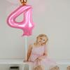 40 Inch Crown Pink Number 4 Balloon, Big Conjoined Light Pink Foil Mylar Helium 4 Balloon | 4th Birthday Party Balloon Pink Princess Theme Birthday Party Decorations Supplies Favors view 3