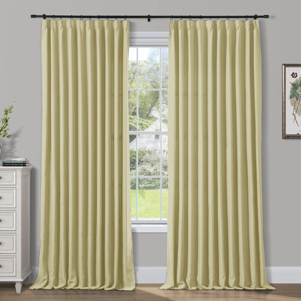 Frelement Blackout Thermal Insulated Curtains Indoor Pinch Pleat Curtains 96 Inch Length Noise Reduction Window Curtain Panels for Bedroom, Beige, 84" W x 96" L, 1 Panel