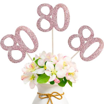 10-Pack Double Sided Glitter 80th Birthday Centerpiece Anniversary Centerpiece Sticks, Number 80 Table Topper Cake Topper for 80th Birthday Anniversary Table Party Decorations (Double Sided rose gold)
