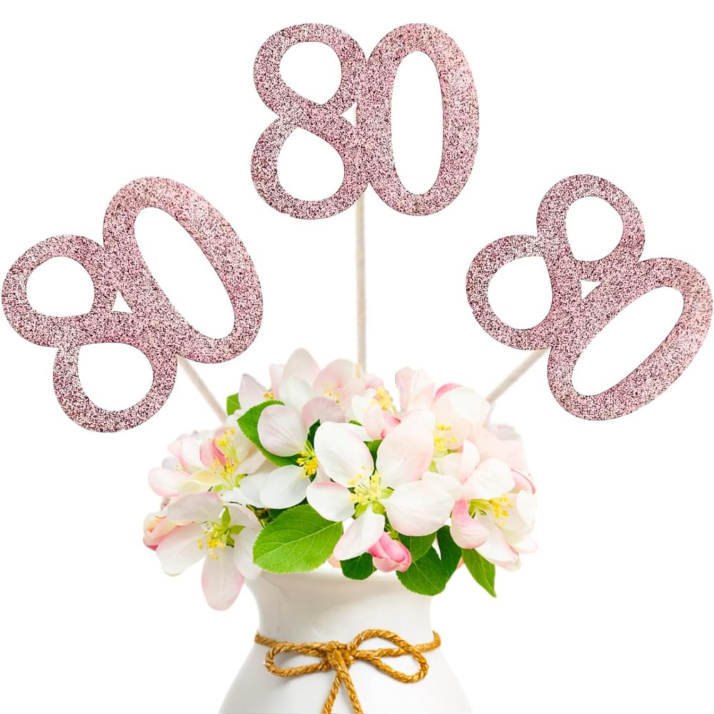 10-Pack Double Sided Glitter 80th Birthday Centerpiece Anniversary Centerpiece Sticks, Number 80 Table Topper Cake Topper for 80th Birthday Anniversary Table Party Decorations (Double Sided rose gold)
