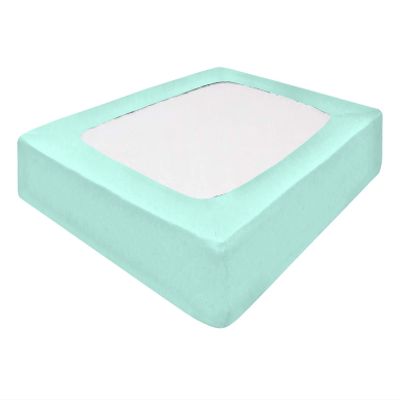 OnlineChoiceSheet StretchWrap Box Spring Cover - 100% Egyptian Cotton Wrap Around 4 Sides Bed Skirt for Hotel & Home, Fits Box Springs up to 14 - Queen, Aqua Blue