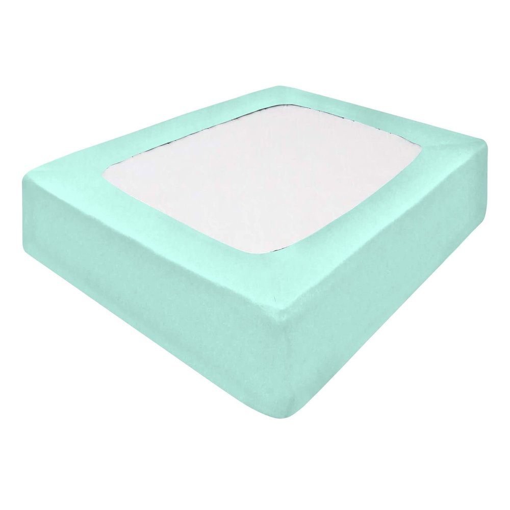 OnlineChoiceSheet StretchWrap Box Spring Cover - 100% Egyptian Cotton Wrap Around 4 Sides Bed Skirt for Hotel & Home, Fits Box Springs up to 14 - Queen, Aqua Blue