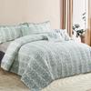 Home Soft Things Mayfair Printed Microfiber Quilts Coverlet 6 Piece Bed Spread Set, Oversized King 122" x 106", Light Green(Lime Mint) Soft Lightweight Reversible Bedding Set, Matching Shams Pillows view 2