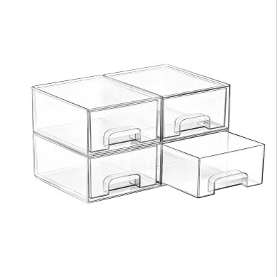 Vtopmart 4 Pack Small Clear Stackable Storage Drawers,Acrylic Bathroom Makeup Organizer,Plastic Storage Bins For Vanity, Undersink, Kitchen Cabinets, Pantry, Home Organization