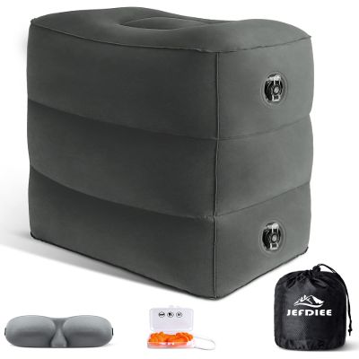 JefDiee Inflatable Travel Foot Rest Pillow, Kids Airplane Bed, Adjustable 3 Layers Height Leg Rest Pillow, Adults Travel Essentials Great for Airplane, Office, Home, Trains, Cars (Dark Grey)