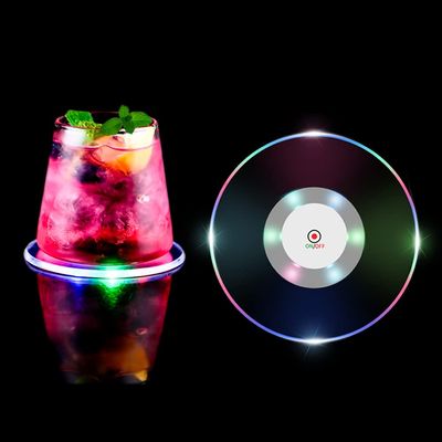 10 PCS Round Ultra-Thin LED Drink Coasters, Luminous Non-Slip Waterproof Transparent LED Bar Beer Beverage Coasters w/ 10 PCS Extra Batteries for Club Wedding Party Decor (Color)